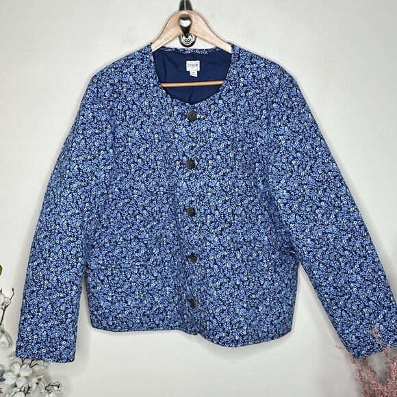 J. CREW Factory Short Quilted Cotton Blend Jacket Blue Floral Sz 18 [3M9} - Picture 5 of 9
